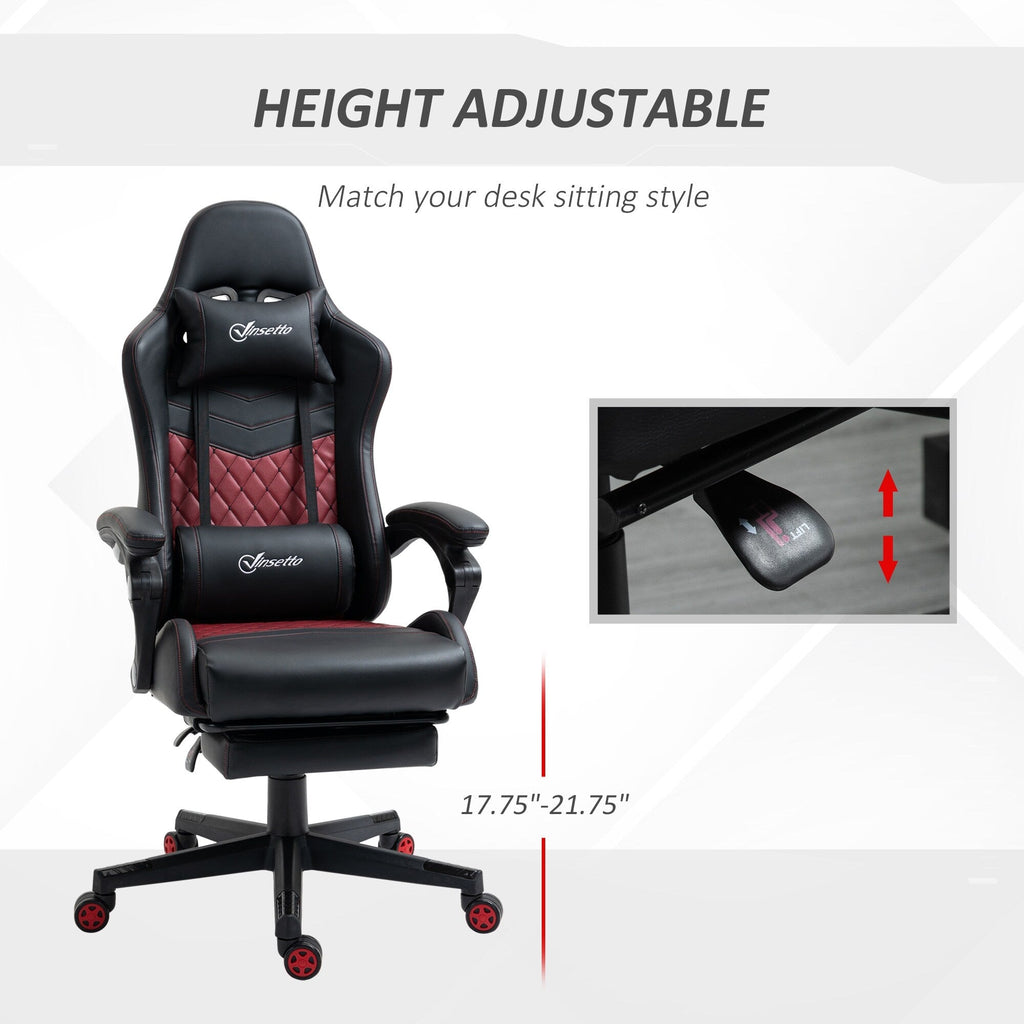 Fauteuil de jeu inclinable pivotant à 360° en cuir PU noir avec repose-pieds, appui-tête, support lombaire et hauteur réglable