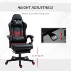 Fauteuil de jeu inclinable pivotant à 360° en cuir PU noir avec repose-pieds, appui-tête, support lombaire et hauteur réglable