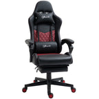 Fauteuil de jeu inclinable pivotant à 360° en cuir PU noir avec repose-pieds, appui-tête, support lombaire et hauteur réglable