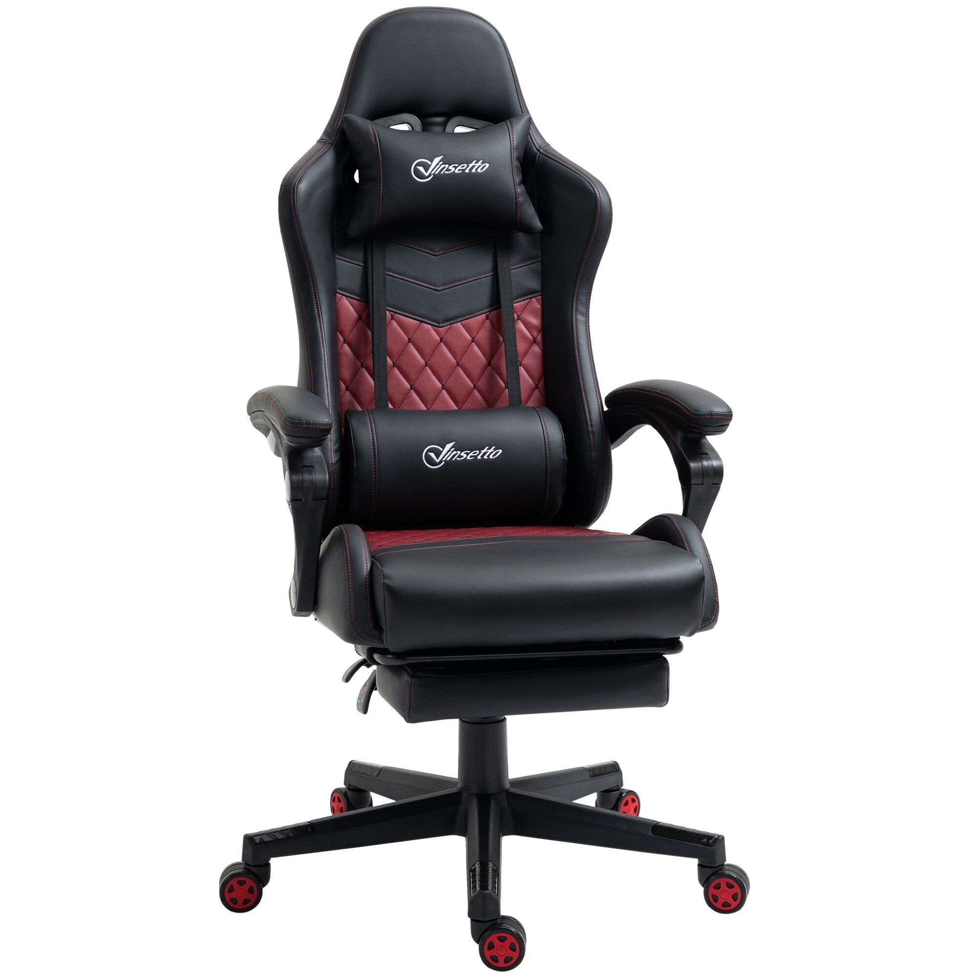 Fauteuil de jeu inclinable pivotant à 360° en cuir PU noir avec repose-pieds, appui-tête, support lombaire et hauteur réglable