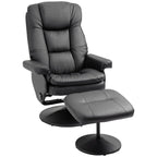 Fauteuil inclinable en similicuir noir avec repose-pieds, dossier réglable et base pivotante