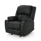 Fauteuil inclinable en cuir PU noir avec porte-gobelets en acier, mécanisme d'inclinaison facile et confort luxueux pour la détente