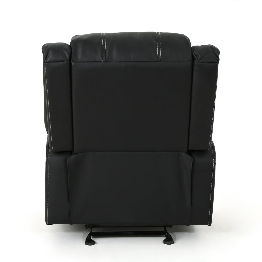 Fauteuil inclinable en cuir PU noir avec porte-gobelets en acier, mécanisme d'inclinaison facile et confort luxueux pour la détente