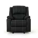 Fauteuil inclinable en cuir synthétique noir avec porte-gobelets en acier, inclinaison facile et confort luxueux