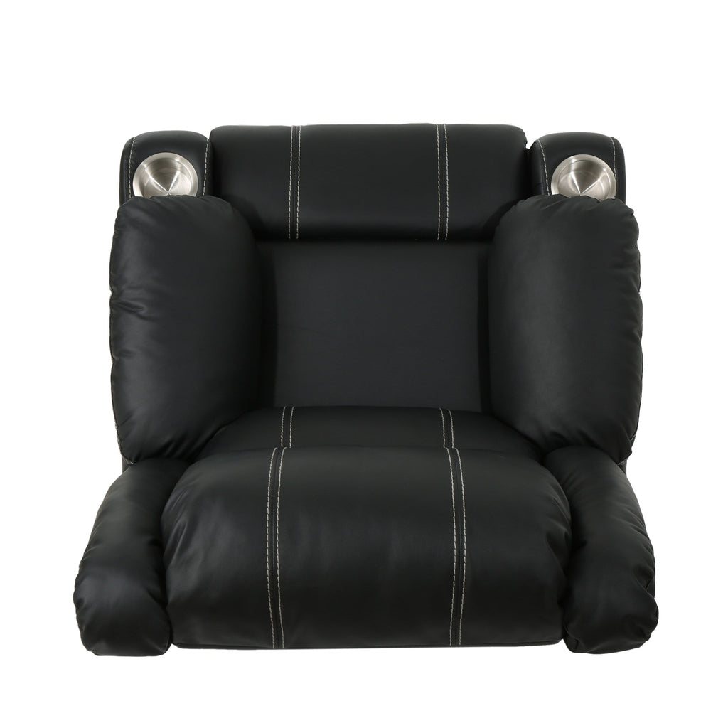 Fauteuil inclinable en cuir PU noir avec porte-gobelets en acier, inclinaison sans effort et confort luxueux