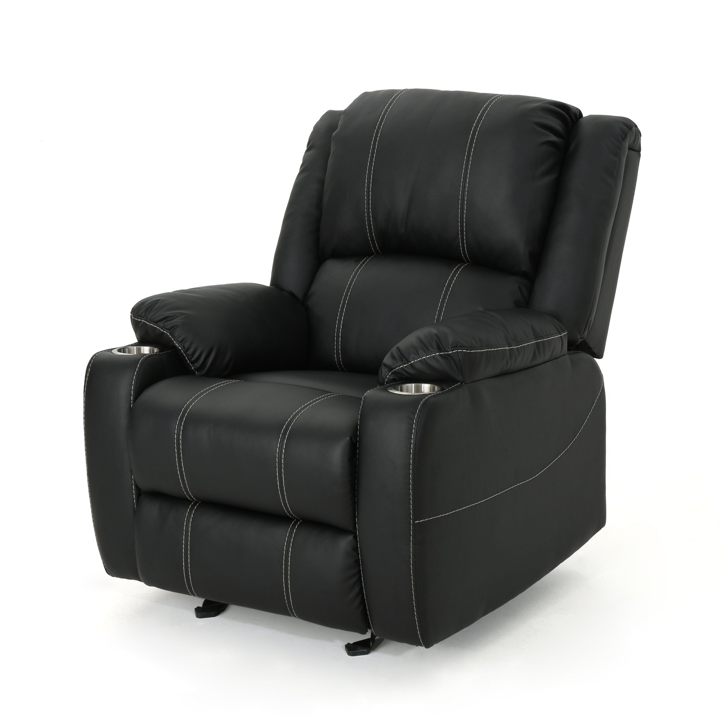 Fauteuil inclinable en cuir PU noir avec porte-gobelets et inclinaison sans effort