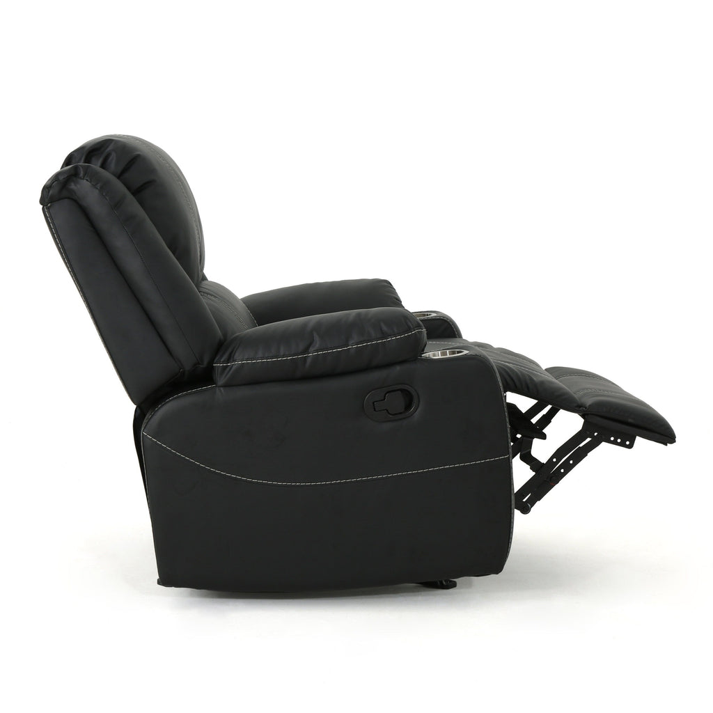 Fauteuil inclinable en cuir PU noir avec porte-gobelets et inclinaison sans effort