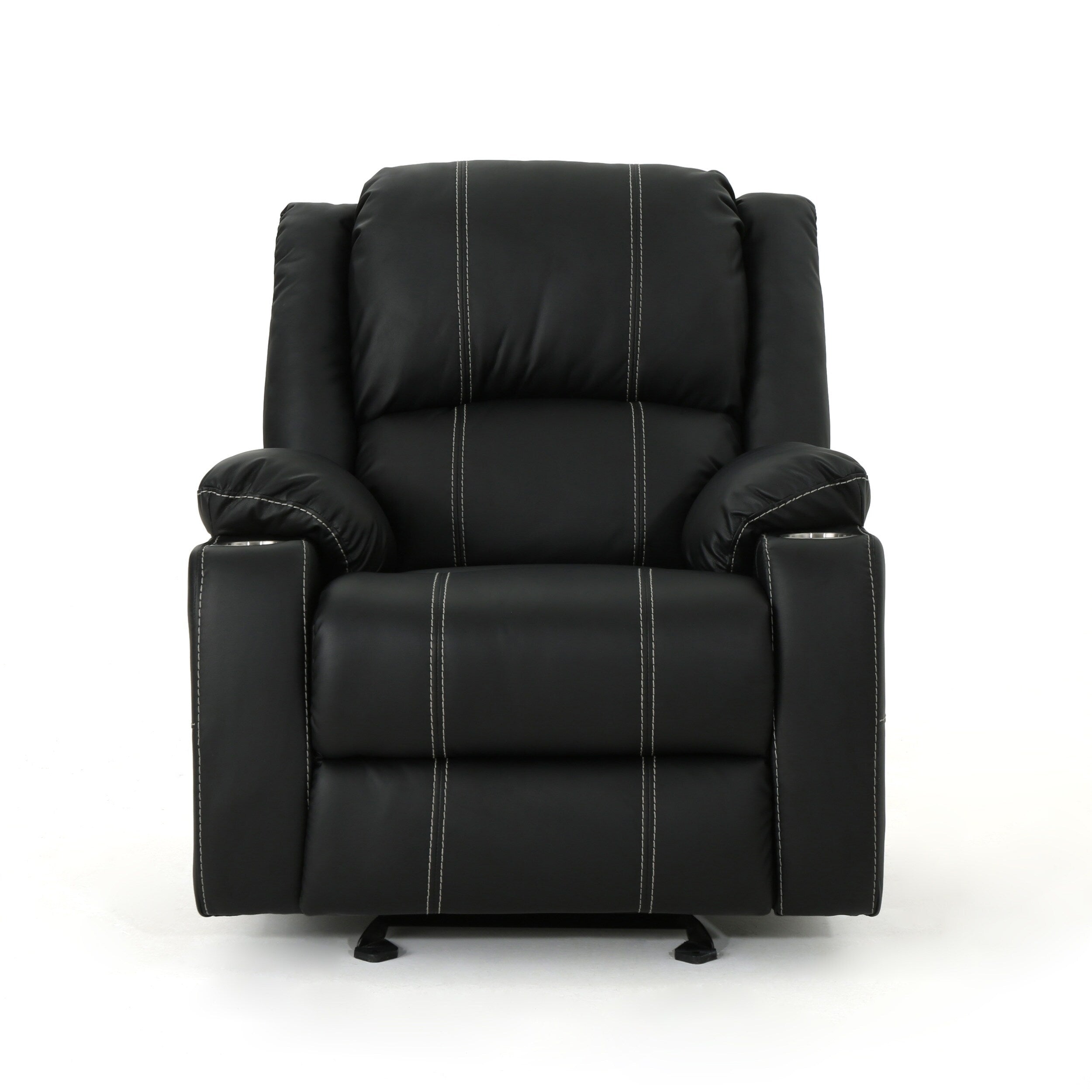 Fauteuil inclinable en cuir PU noir avec porte-gobelets et inclinaison sans effort