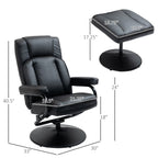 Fauteuil inclinable pivotant en similicuir noir avec repose-pieds ottoman, réglages manuels
