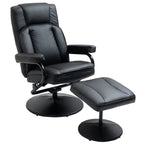 Fauteuil inclinable pivotant en similicuir noir avec repose-pieds ottoman, réglages manuels