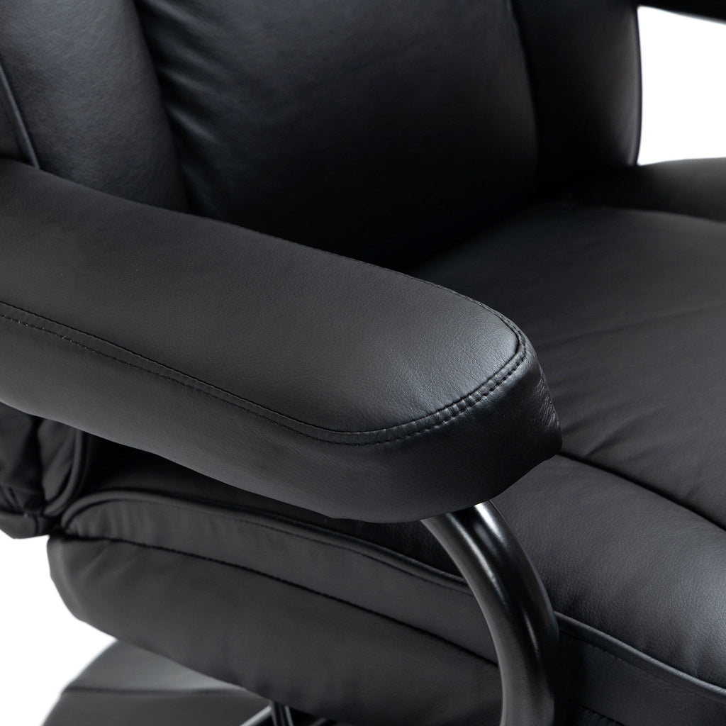 Fauteuil inclinable pivotant en similicuir noir avec repose-pieds ottoman, réglages manuels