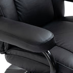 Fauteuil inclinable pivotant en similicuir noir avec repose-pieds ottoman, réglages manuels