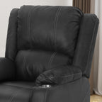 Fauteuil inclinable en similicuir noir avec porte-gobelets en acier, inclinable sans effort, confort luxueux