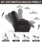 Fauteuil inclinable électrique noir avec massage 8 points, chauffage lombaire, chargement USB, porte-gobelets et mécanisme robuste