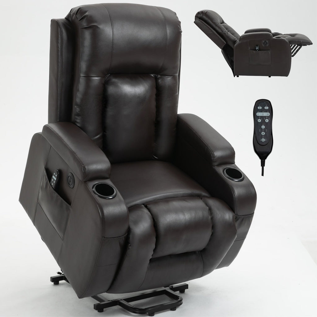 Fauteuil inclinable électrique noir avec massage 8 points, chauffage lombaire, chargement USB, porte-gobelets et mécanisme robuste
