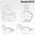 Fauteuil inclinable électrique noir avec massage par vibrations à 8 points, chauffage lombaire, deux ports USB, porte-gobelets et moteur Okin