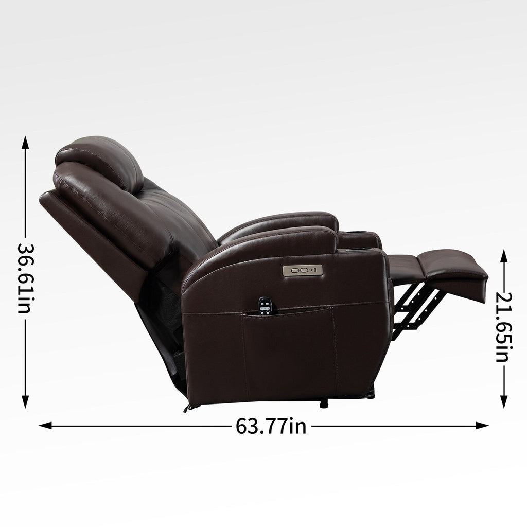 Fauteuil inclinable électrique noir avec moteur Okin, massage par vibrations à 8 points, chauffage lombaire, deux porte-gobelets et ports USB