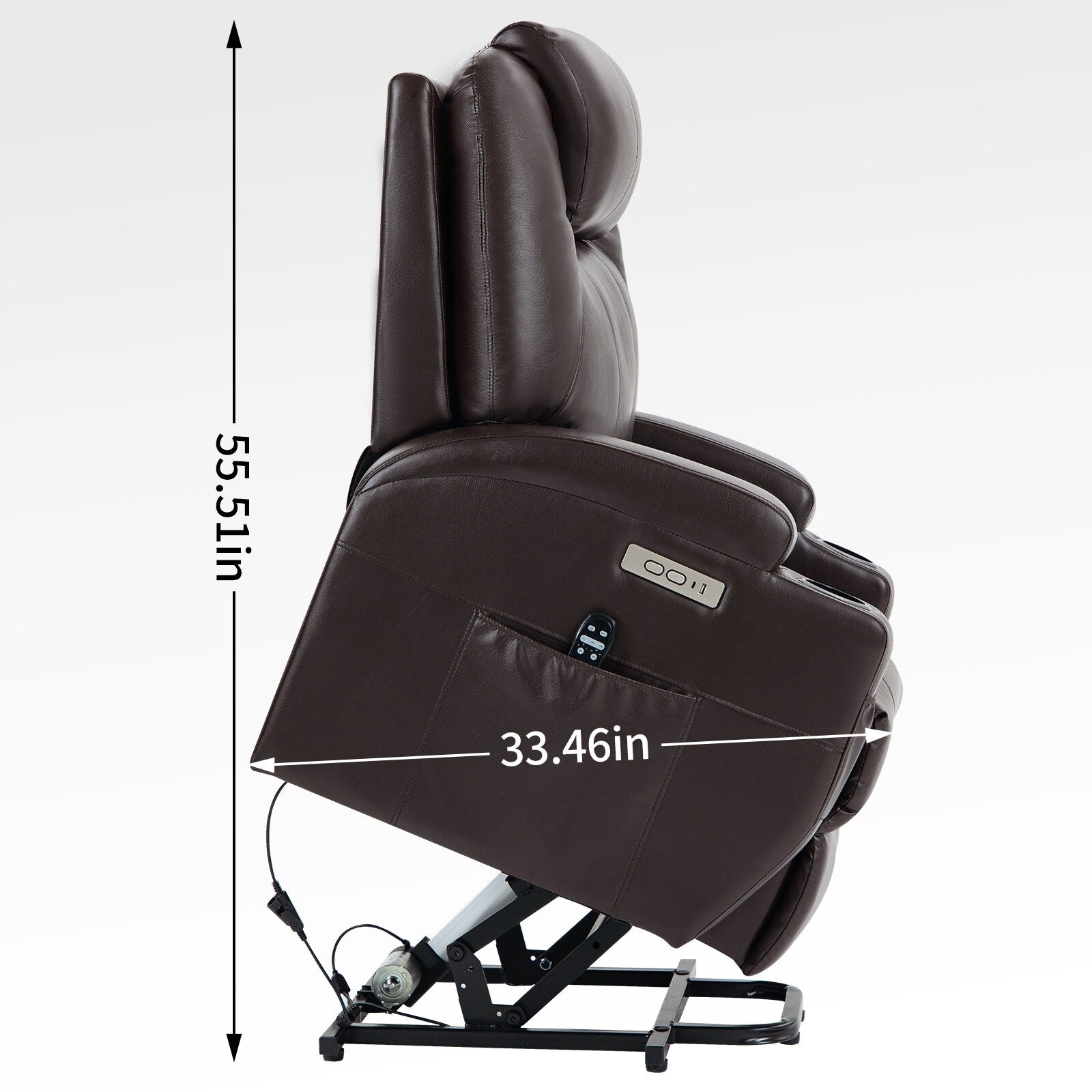 Fauteuil inclinable électrique noir avec moteur Okin, massage par vibrations à 8 points, chauffage lombaire, deux porte-gobelets et ports USB