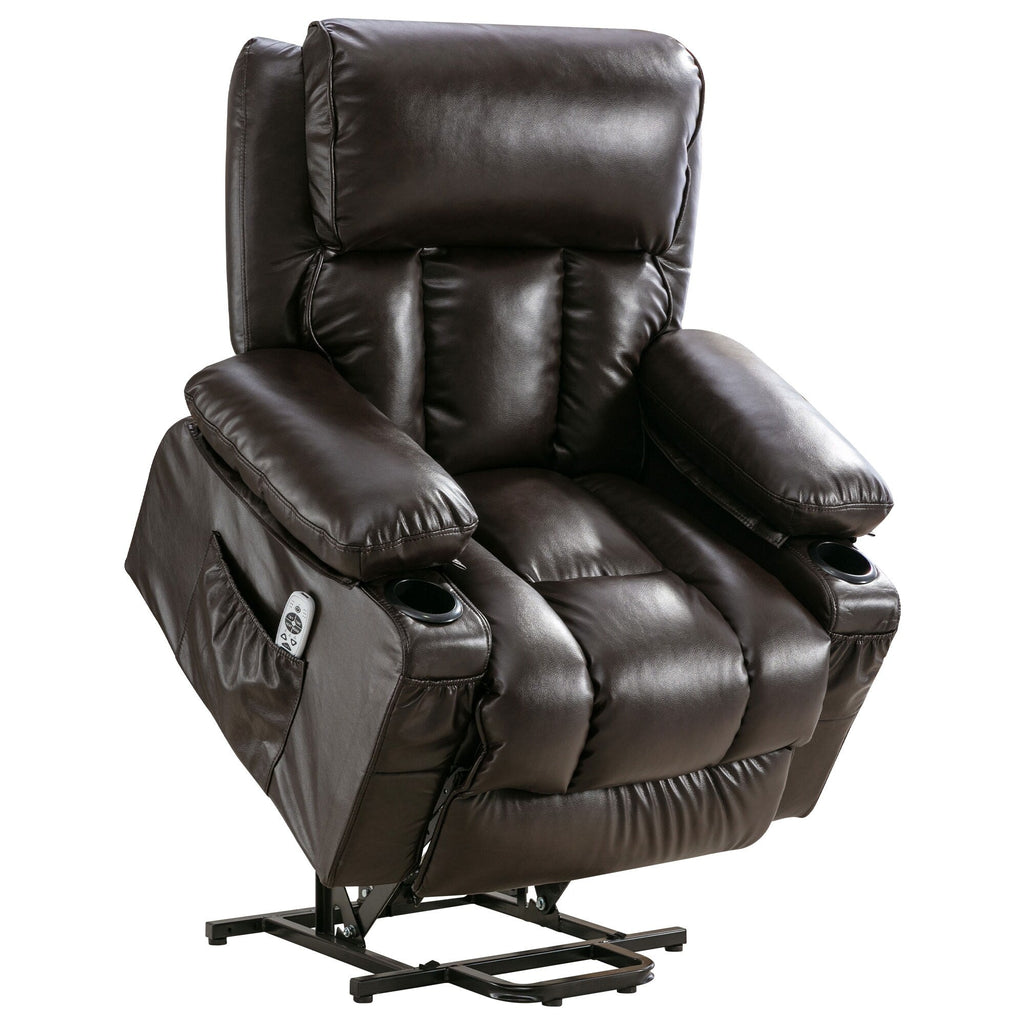 Fauteuil inclinable électrique noir pour personnes âgées avec massage chauffant, chargement USB, revêtement en similicuir et porte-gobelets