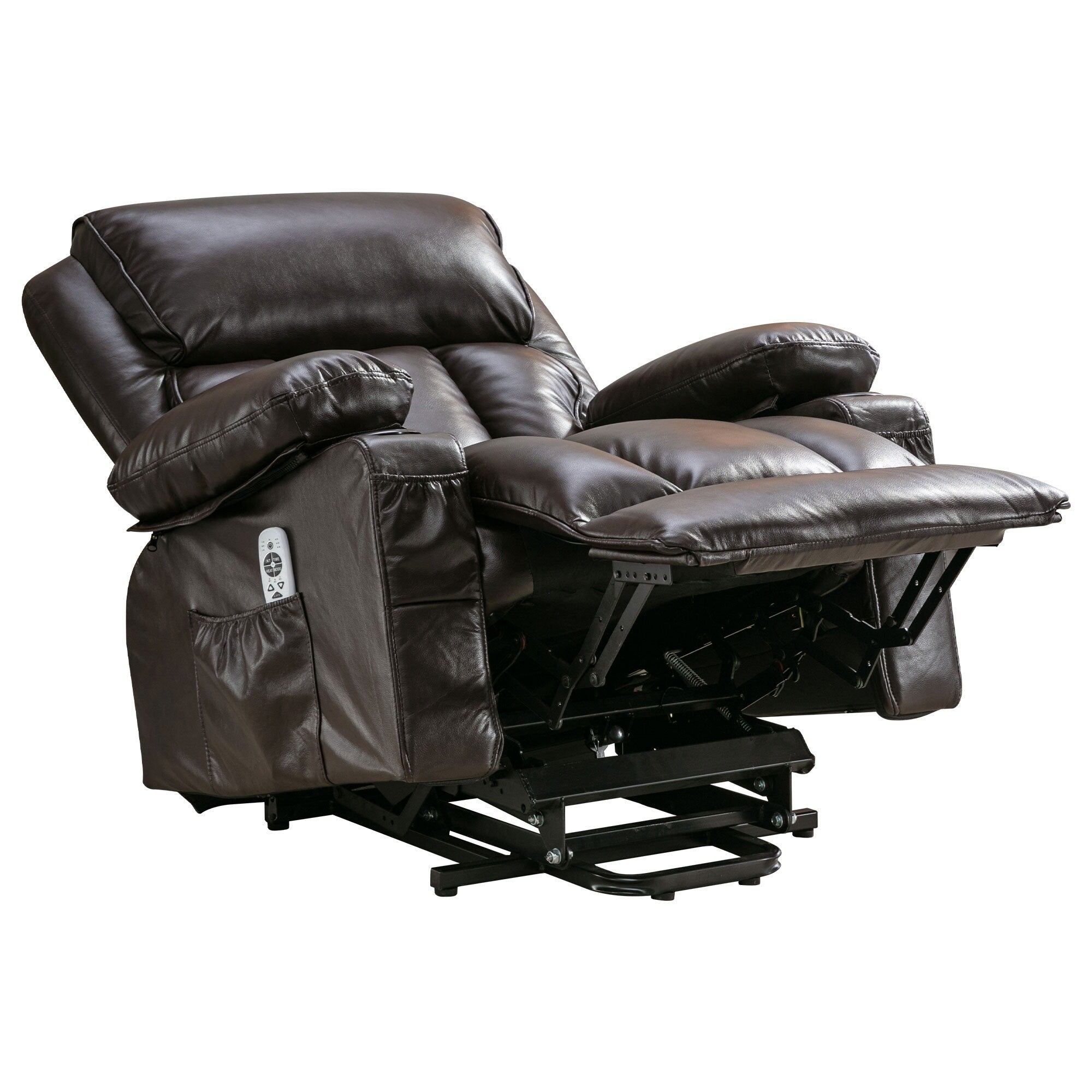 Fauteuil inclinable électrique noir pour personnes âgées avec massage chauffant, chargement USB, revêtement en similicuir et porte-gobelets