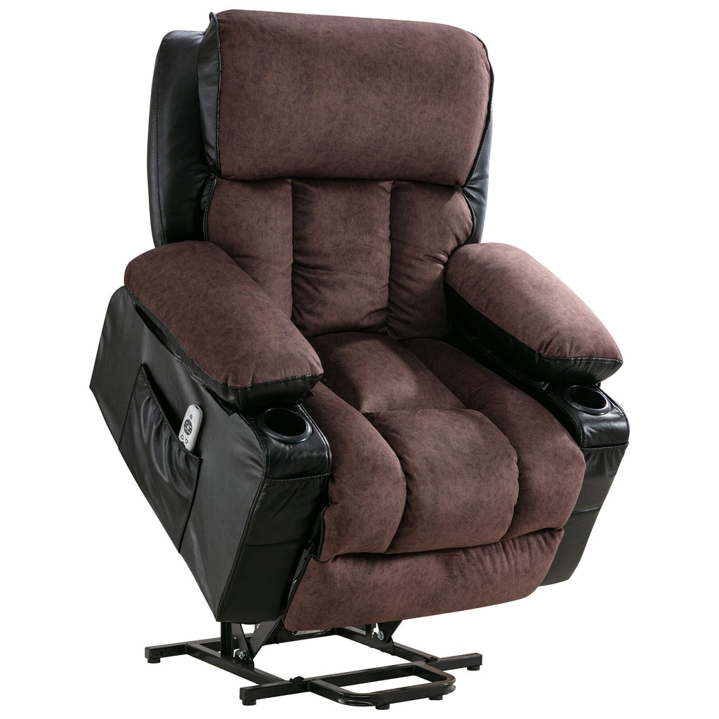Fauteuil inclinable électrique noir pour personnes âgées avec massage chauffant, chargement USB, revêtement en similicuir et porte-gobelets