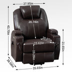 Fauteuil inclinable électrique noir avec deux ports USB, massage 8 points, chauffage lombaire, porte-gobelets et moteur Okin silencieux