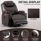 Fauteuil inclinable électrique noir avec deux ports USB, massage 8 points, chauffage lombaire, porte-gobelets et moteur Okin silencieux