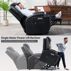 Fauteuil inclinable électrique noir avec deux ports USB, massage 8 points, chauffage lombaire, porte-gobelets et moteur Okin silencieux