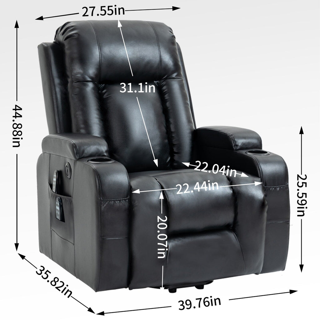 Fauteuil inclinable électrique noir avec massage, chauffage et cadre robuste