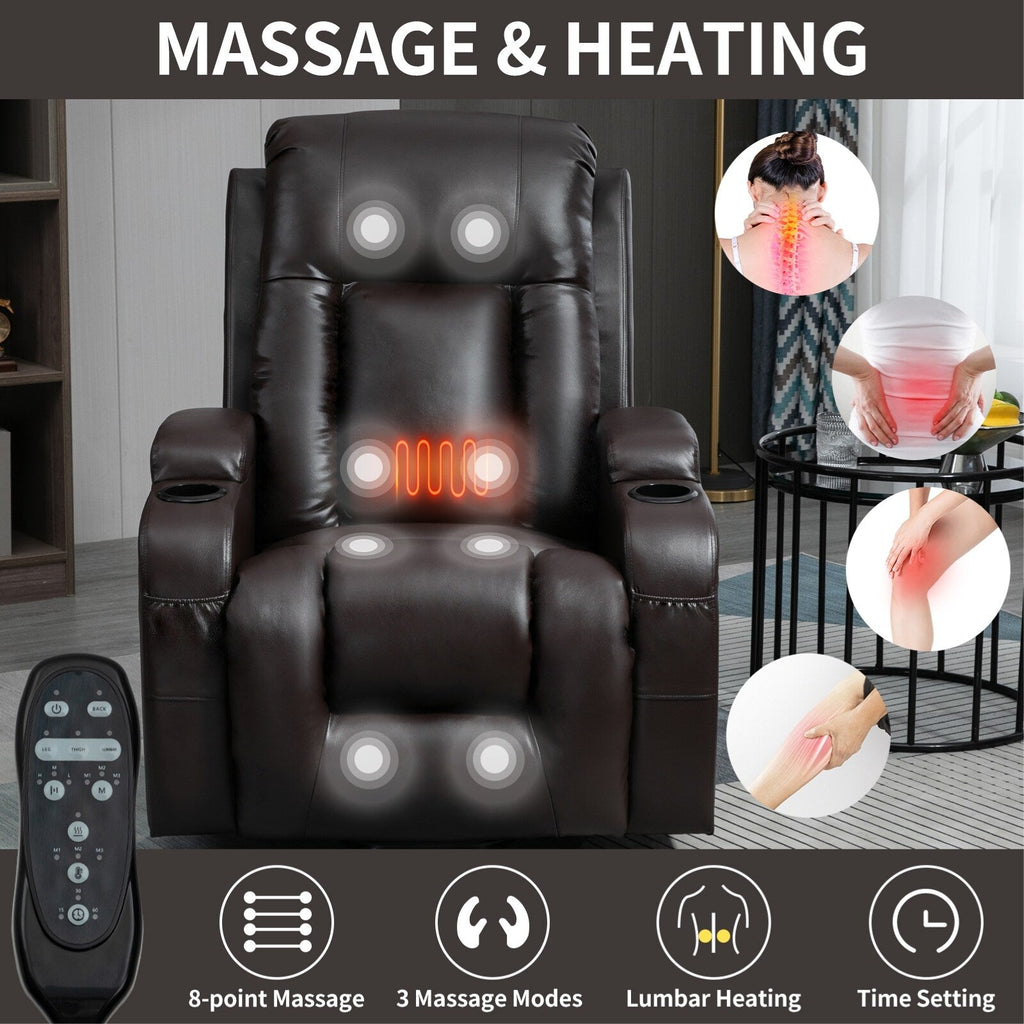 Fauteuil inclinable électrique noir avec massage, chauffage et cadre robuste