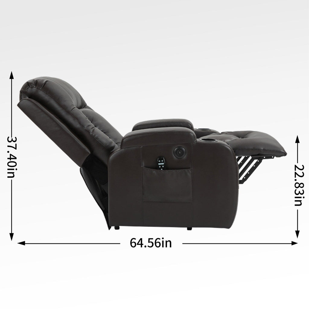 Fauteuil inclinable électrique noir avec massage, chauffage lombaire, port USB et porte-gobelets