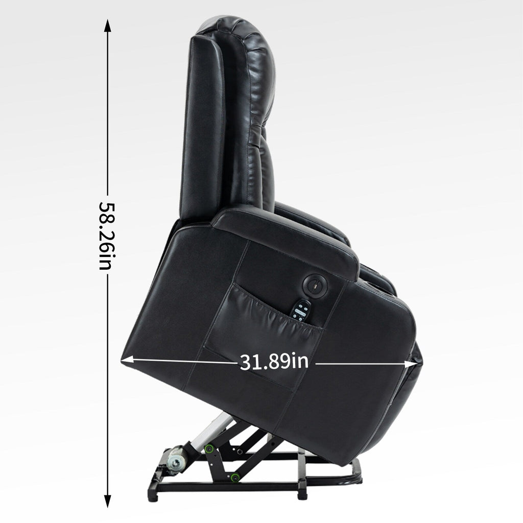 Fauteuil inclinable électrique noir avec massage, chauffage lombaire, port USB et porte-gobelets