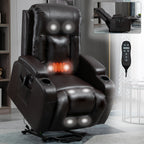Fauteuil inclinable électrique noir avec massage par vibration, chauffage lombaire, port USB et porte-gobelets pour le confort des seniors