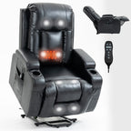 Fauteuil inclinable électrique noir avec massage par vibration, chauffage lombaire, port USB et porte-gobelets pour le confort des seniors