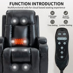 Fauteuil inclinable électrique noir avec massage par vibrations, chauffage lombaire, port USB et porte-gobelets pour personnes âgées
