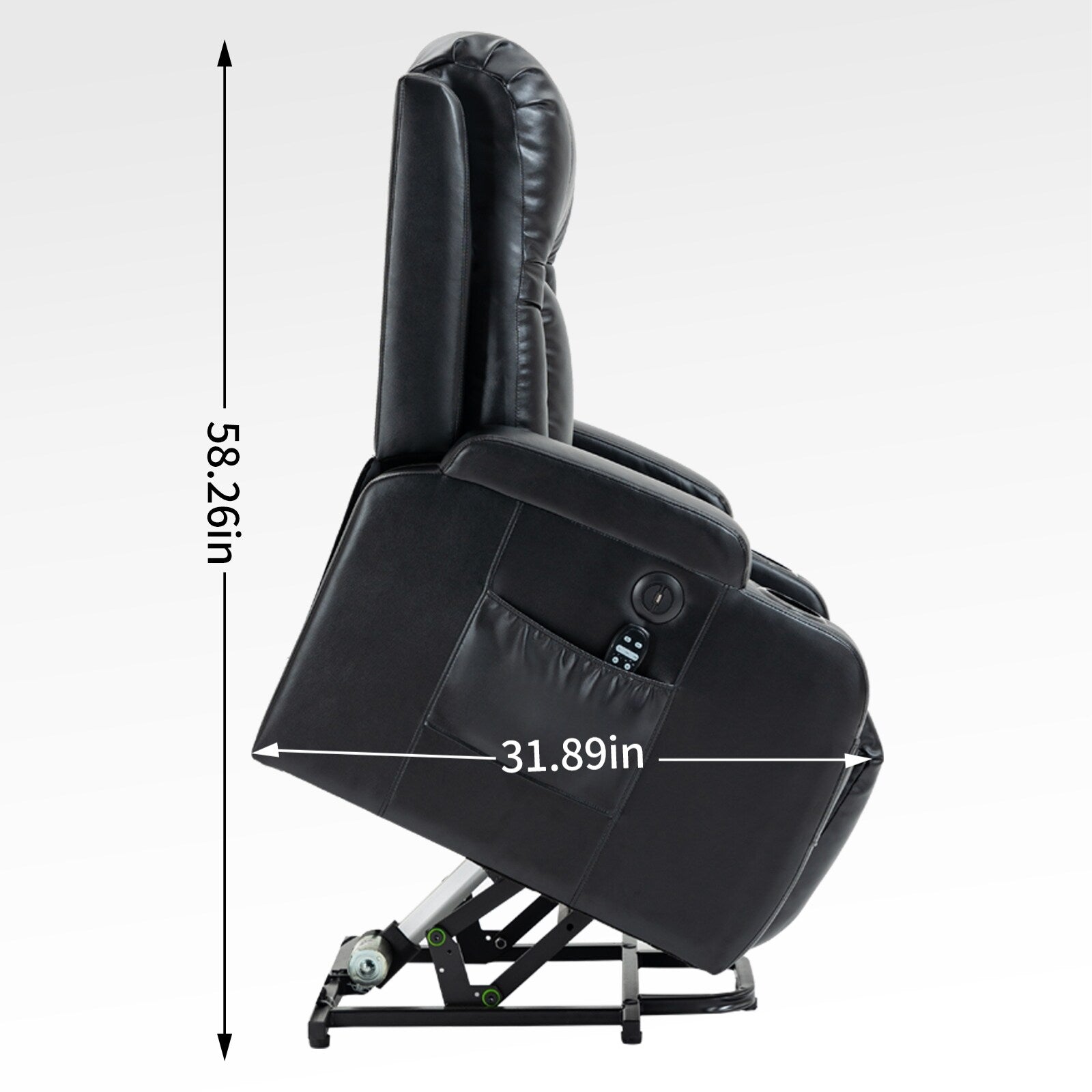 Fauteuil inclinable électrique noir avec massage par vibrations, chauffage lombaire, port USB et porte-gobelets pour personnes âgées