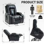 Fauteuil inclinable électrique noir avec massage par vibrations, chauffage lombaire, port USB et porte-gobelets pour personnes âgées