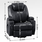 Fauteuil inclinable électrique noir avec massage par vibrations, chauffage lombaire et porte-gobelets