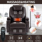 Fauteuil inclinable électrique noir avec massage par vibrations, chauffage lombaire et porte-gobelets
