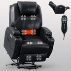 Fauteuil inclinable électrique noir avec massage par vibrations, chauffage lombaire et porte-gobelets