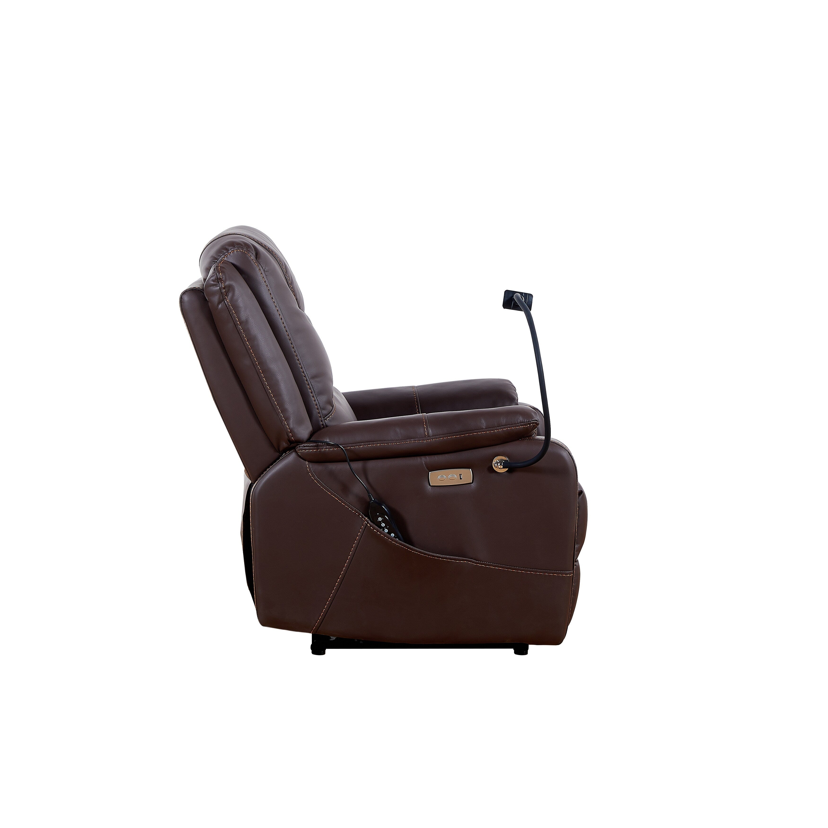 Fauteuil inclinable électrique noir avec angle d'inclinaison de 139°, massage et chauffage, ports USB, support de téléphone et rangement latéral