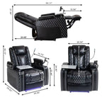 Fauteuil inclinable zéro gravité noir avec accoudoir de rangement, porte-gobelet, table pour ordinateur portable, support pour téléphone, lampe de lecture et port USB