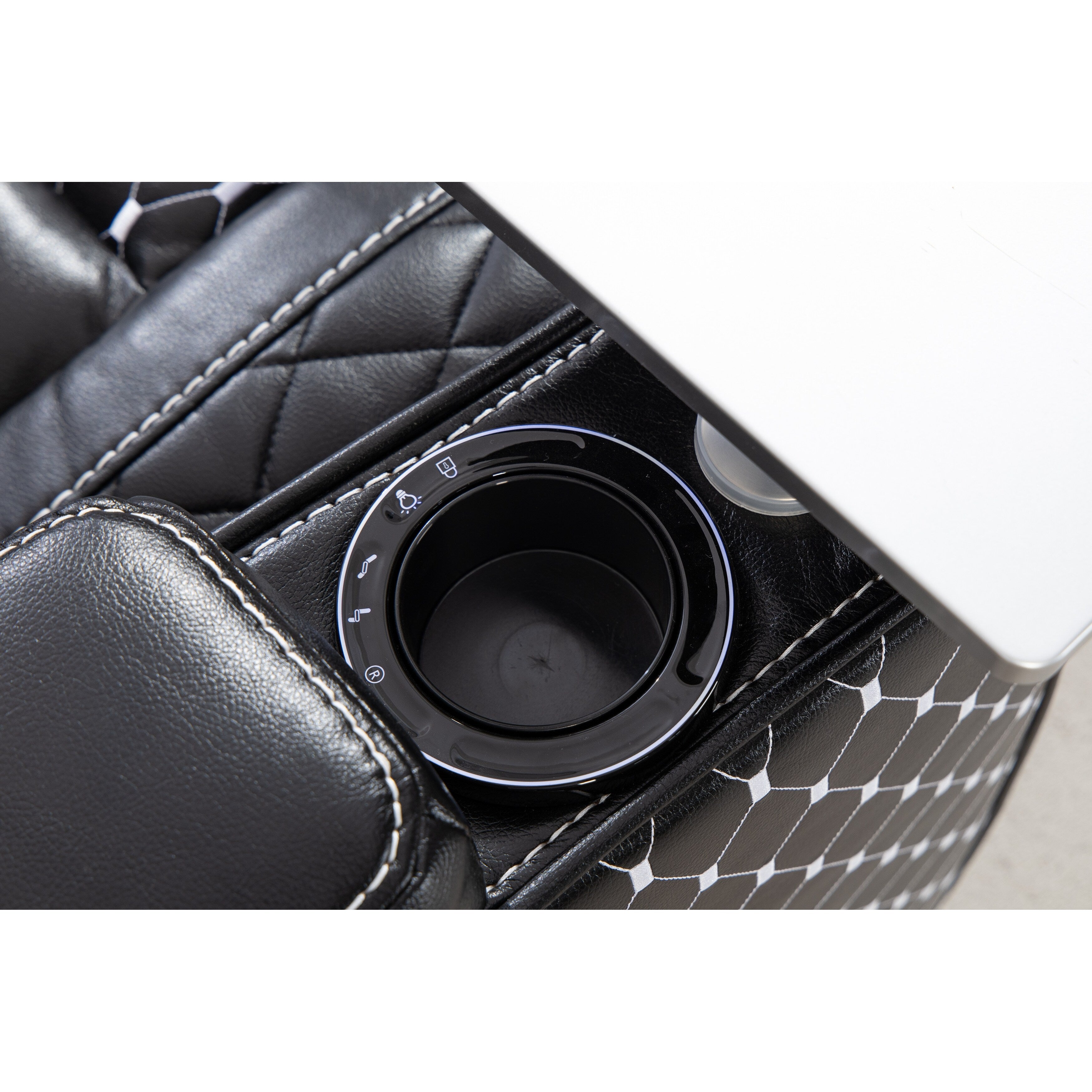 Fauteuil inclinable zéro gravité noir avec accoudoir de rangement, porte-gobelet, table pour ordinateur portable, support pour téléphone, lampe de lecture et port USB