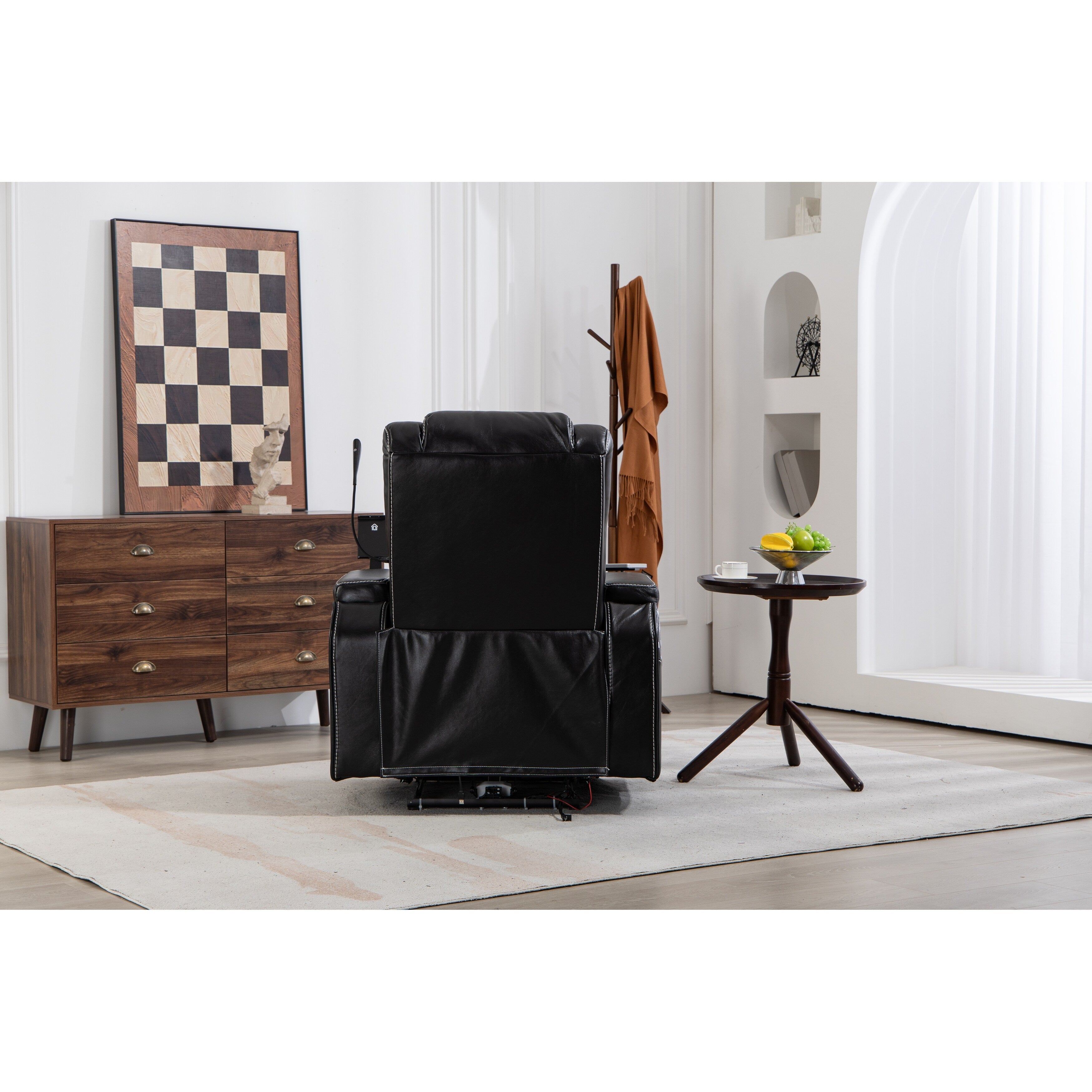 Fauteuil inclinable zéro gravité noir avec accoudoir de rangement, porte-gobelet, table pour ordinateur portable, support pour téléphone, lampe de lecture et port USB