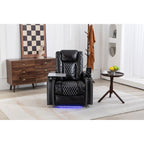 Fauteuil inclinable zéro gravité noir avec accoudoir de rangement, porte-gobelet, table pour ordinateur portable, support pour téléphone, lampe de lecture et port USB