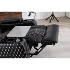 Fauteuil inclinable zéro gravité noir avec accoudoir de rangement, porte-gobelet, table pour ordinateur portable, support pour téléphone, lampe de lecture et port USB