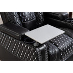 Fauteuil inclinable zéro gravité noir avec accoudoir de rangement, porte-gobelet, table pour ordinateur portable, support pour téléphone, lampe de lecture et port USB