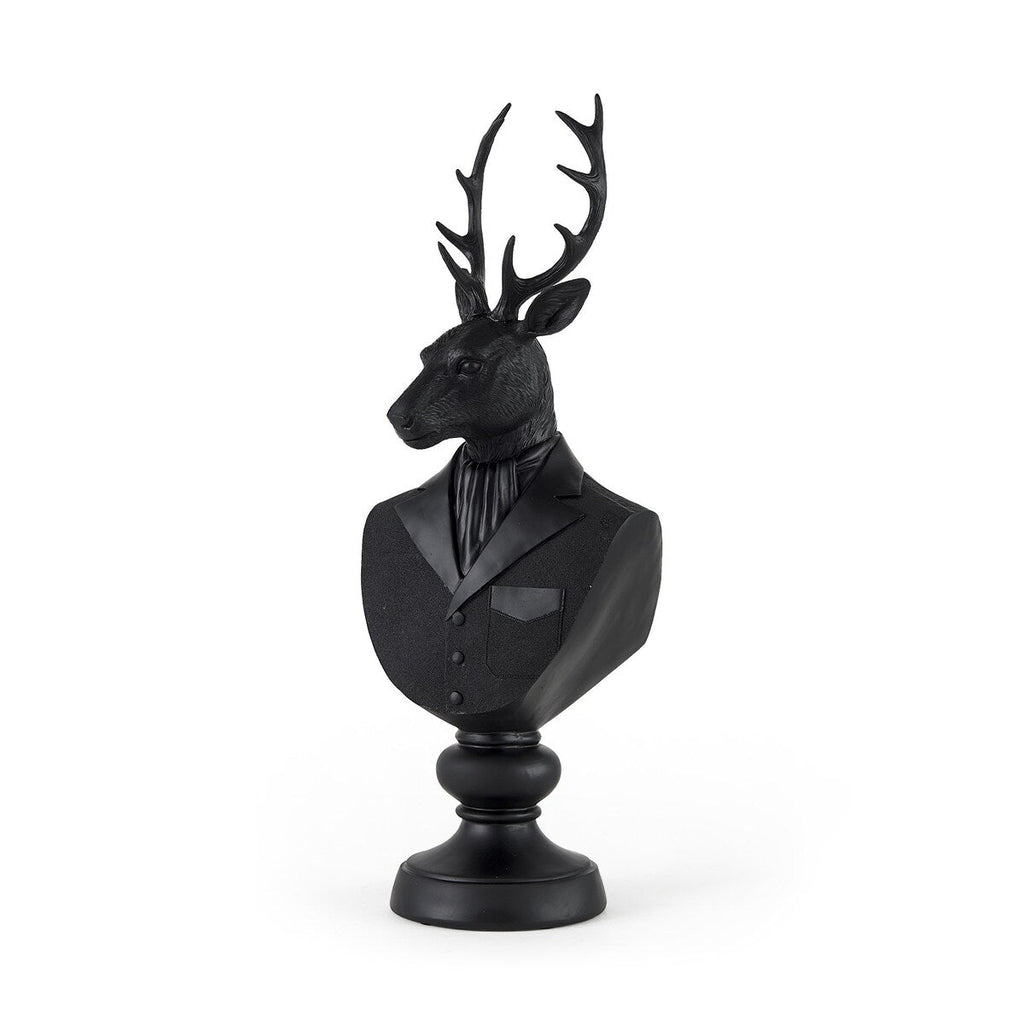 Sculpture de buste de cerf en résine noire - 6 L x 8 P x 23 H