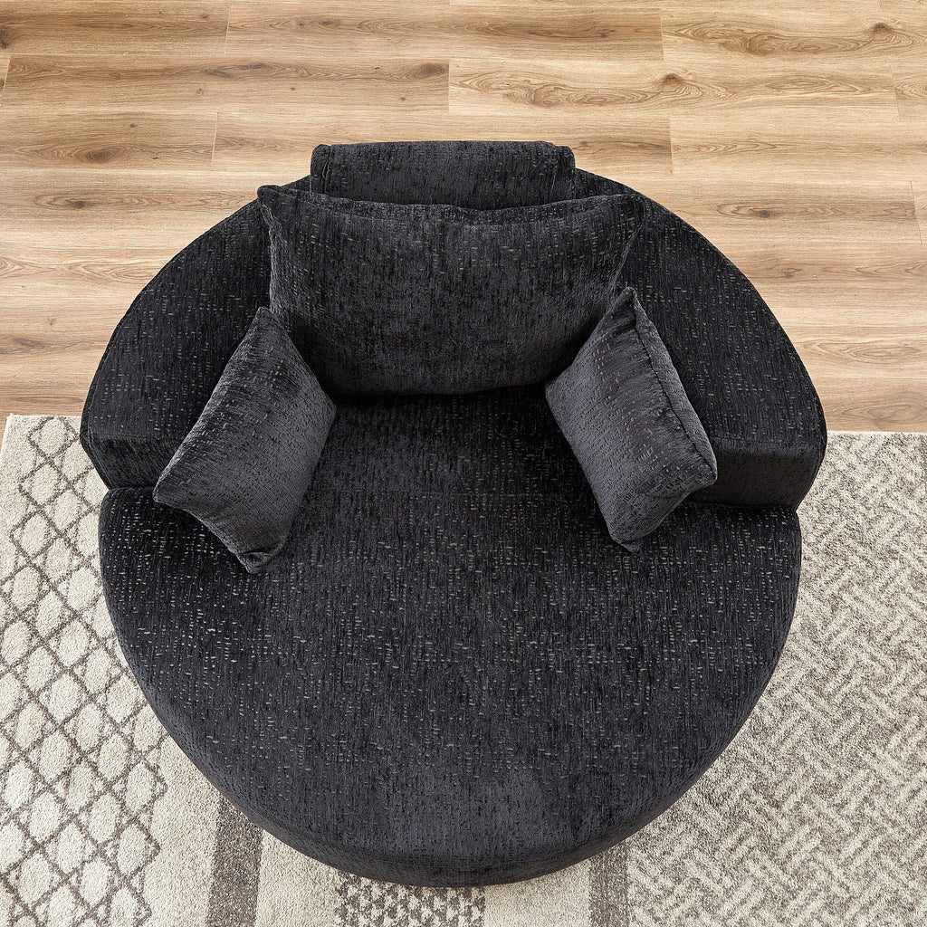 Canapé-lit simple rond en chenille noire avec coussin de dossier