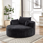 Canapé-lit simple rond en chenille noire avec coussin de dossier